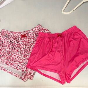 Floral and Solid Pink Women's Sleep Shorts Set